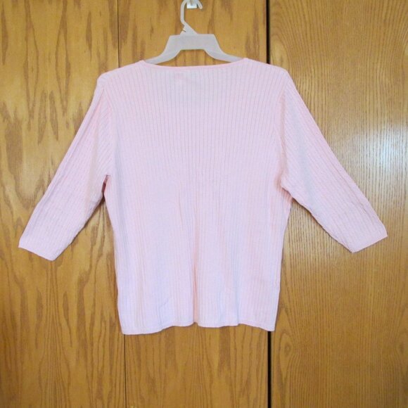 CLASSIC ELEMENTS WOMEN'S SZ 16 / 18 W SWEATER PINK 3/4 SLEEVE CABLE KNIT BARBIE - Picture 4 of 8